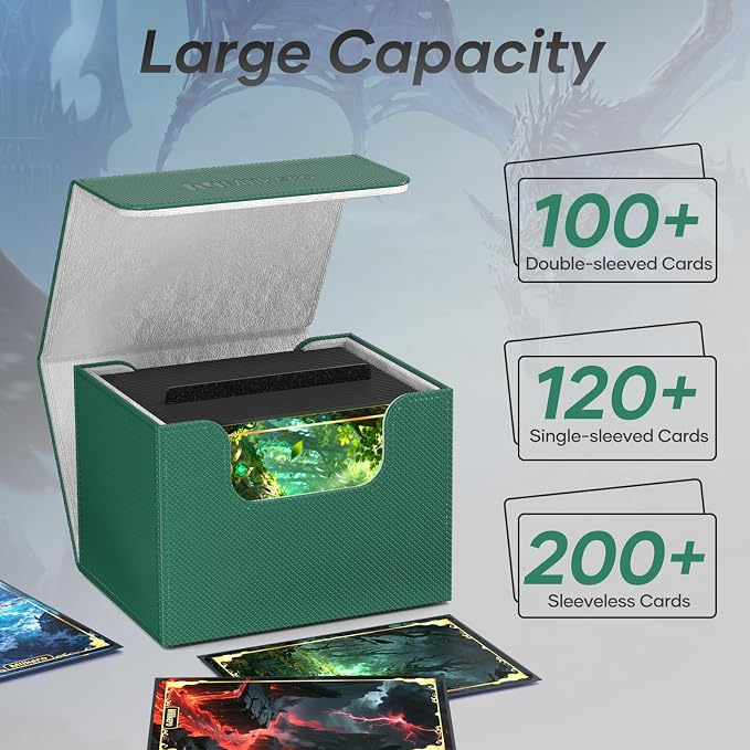Mlikero Card Deck Box, Commander Deck Box Holds 100+ Double-Sleeved Cards with 2 Dividers, Leather Magnetic Closure Card Box Fit for MTG, TCG (Green) - Image 2