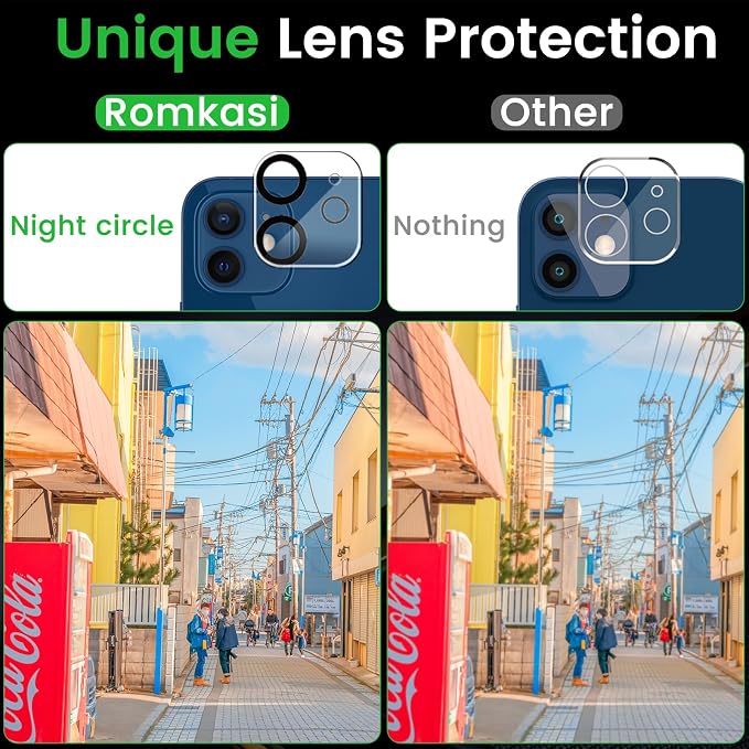 Romkasi 3 Pack Privacy Screen Protector for iPhone 12 6.1 Inch with 3 Pack Camera Lens Protector, Anti Spy Tempered Glass Film, Anti-Scratch, Touch Sensitive, Case Friendly - Image 6
