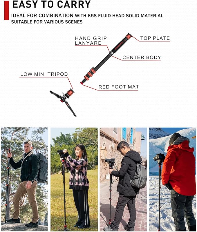 IFOOTAGE 71”Carbon Fiber Monopod with Feet Cobra 3 Monopod C180F-P | with Pedal Base Tripod CB3 Base-P Low Profile,for Sony,Nikon,DSLR,Max.Payload 17.64lb/8KG - Image 7