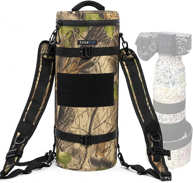 ZZQ&CCF Camera Lens Backpack for Sony FE 400-800mm f/6.3-8 G OSS Super-Telephoto Zoom Lens, Camo One Lens One Camera Bag, Water-Resistant Lens Case for Outdoor Photography # Update Jungle Leaf by ZZQCCF