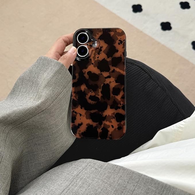 Cute Phone Case for iPhone 16 Plus Case Amber Leopard Print | Cheetah Tortoiseshell Pattern,Full Camera Protective,Slim Shockproof TPU,Aesthetic Girly Glossy Cover for Women Men-Brown - Image 3