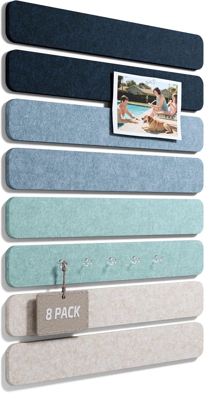 Fluxynara 13" x 2" Felt Wall Panels, Ocean Gradient | 8-Pack Includes 50 Push Pins and Adhesive Tabs for Photos, Notes and Decor in Bedroom Doors, Home Office or Studios by FLUXYNARA