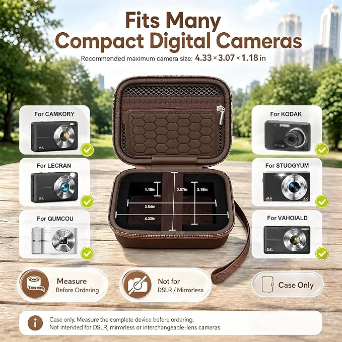 Comecase Camera Case for Kodak PIXPRO FZ55/FZ45, Coffee Brown | Hard EVA Shell, Padded Divider and 2 SD Card Slots Organize a Compact Camera, Charger and Cable for Travel, Case Only - Image 2