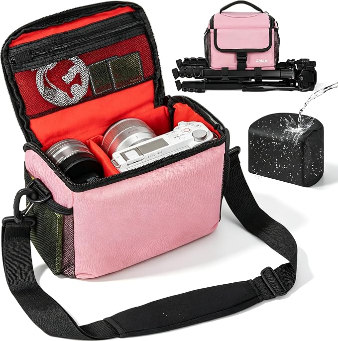 Camera Carrying Case, Camera Storage Bags Anti-Shock Crossbody Camera Case | Digital Camera Case with Rain Cover Compatible for Canon, Nikon, Sony, Fuji DSLR/SLR/Mirrorless Cameras, Lens and Accessories by GMAK