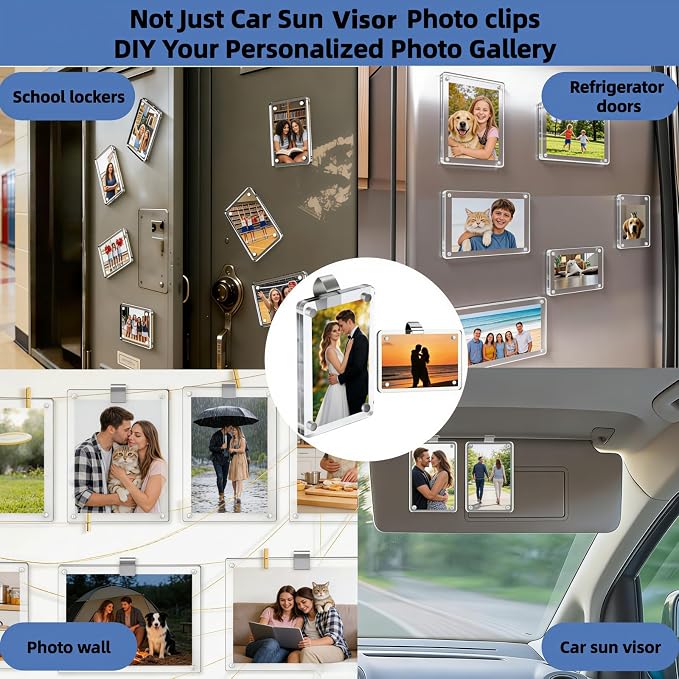 2 Pack Car Picture Holder, Clear Acrylic Magnetic Car Visor Photo Clip | Clear Anti-yellow Acrylic, Strong Magnets & Stable Metal Clip; Horizontal/Vertical Display, Personalized Car Picture Frame - Image 7