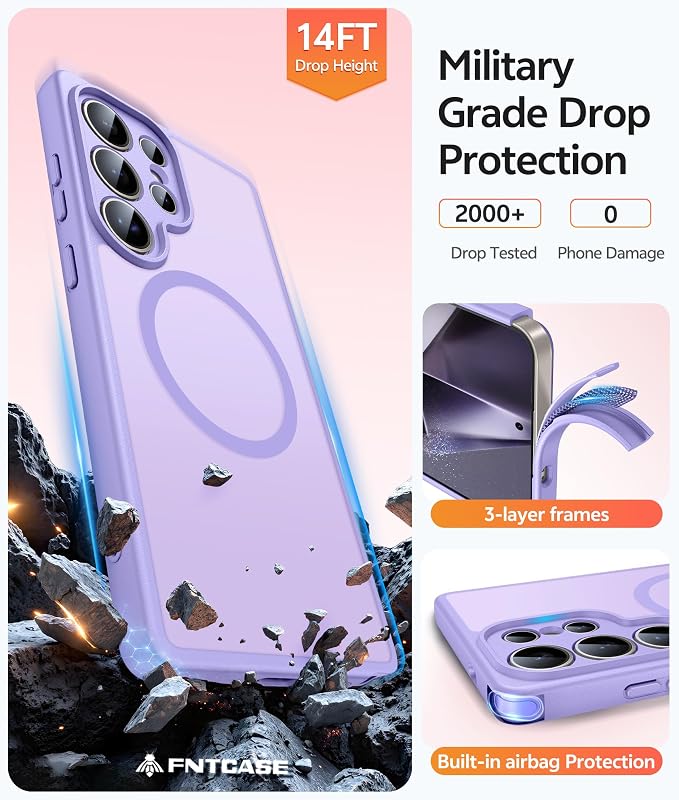 FNTCASE for Samsung Galaxy S24 Ultra Case, Compatible with Magsafe | Screen Protector, Full Camera Protection, Translucent Matte, 14FT Military Grade Drop Proof, Protective Phone Cover - Image 5