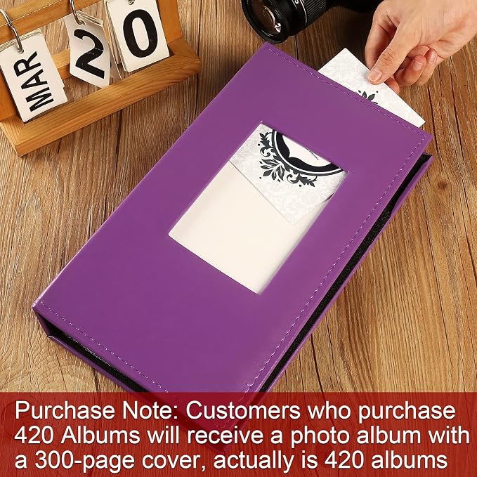 Vienrose Photo Album 4x6 Holds 420 Photos, PU Leather Cover Picture Book with 420 Horizontal Pockets, Slip-in Photo Album for Wedding, Baby Memories, Family, Acid-Free Photo Storage Gift, Purple - Image 3