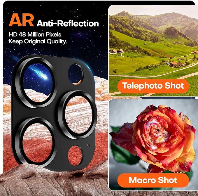 Camera Lens Protector for iPhone 16/15/14 Pro Max & 16/15/14 Pro | Black Titanium, Aluminum Alloy, 9H+ Glass Camera Cover, Nano Reinforced Adhesive, Anti-Drop, Anti-Scratch, Case Friendly - Image 4