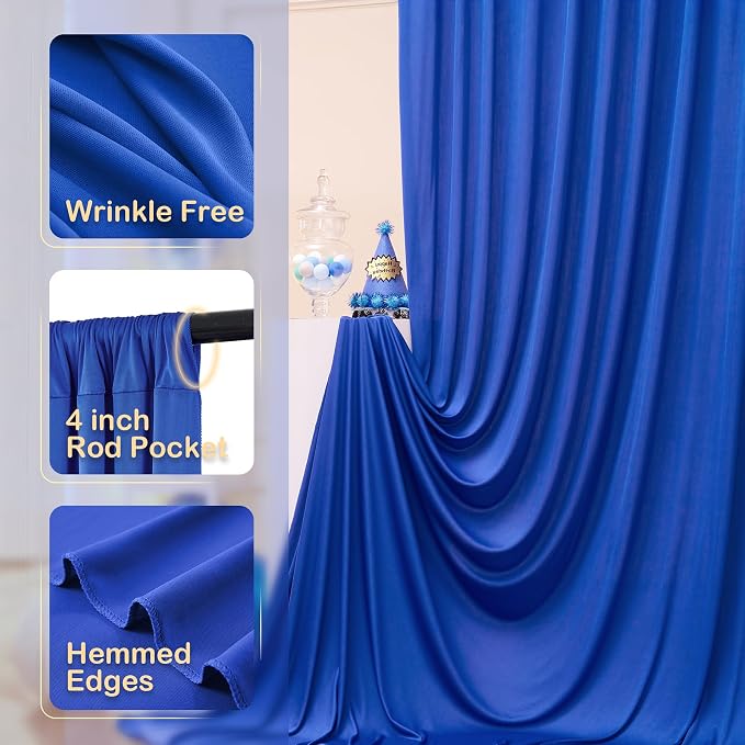 20ftx10ft Wrinkle Free Royal Blue Backdrop Curtains for Parties, 4 Panels Silky Polyester Photo Backdrop Drapes Back Drop Cloth for Wedding Birthday Photography Background - Image 2