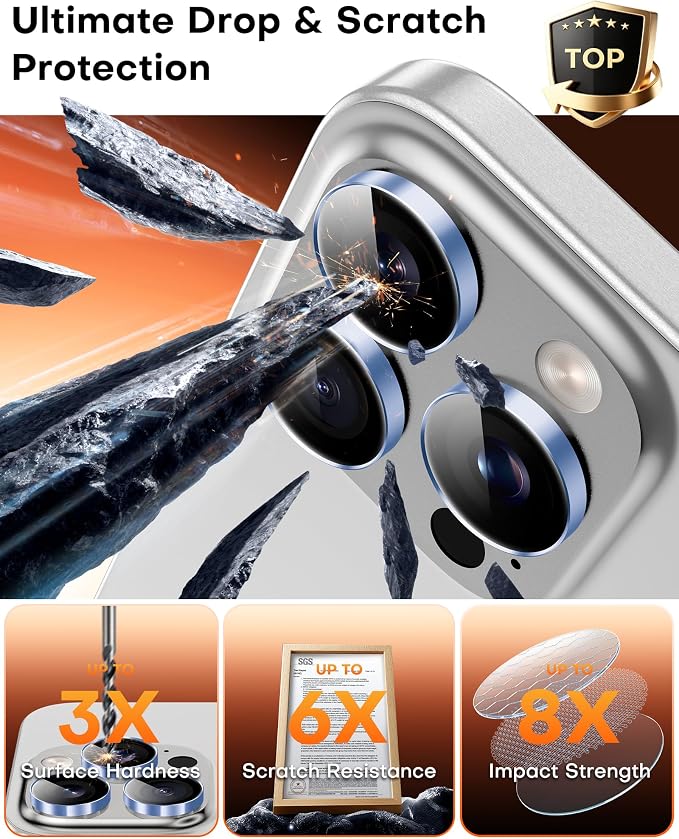 TOCOL for iPhone 16 Pro Max Camera Lens Protector/iPhone 16 Pro Camera Lens Protector Tempered Glass HD Individual Scratch Resistant Cover Accessories Case Friendly 2 Pack（Light Blue） - Image 4