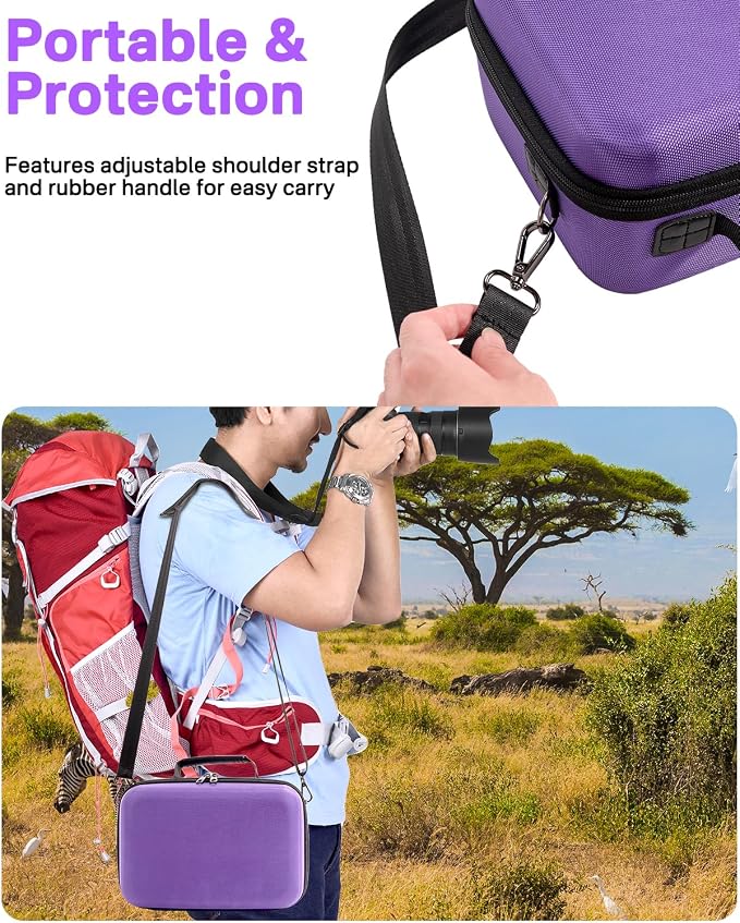 RAIACE Hard Case Compatible with Sony Alpha 7 II III IV/7R V Camera, for Nikon, for Canon, for Pentax and More.Large Capacity With Mesh Pocket for Lens, Charger, Cables, Cards and Accessories.-Purple - Image 5