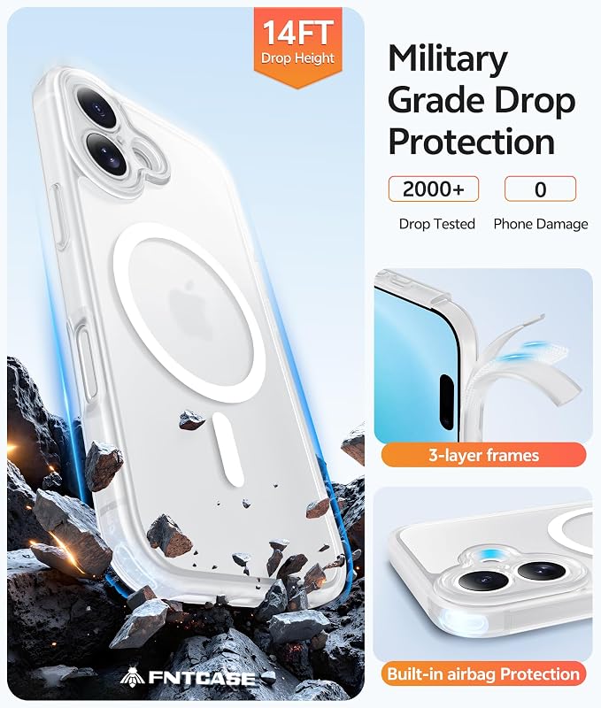 FNTCASE for iPhone 16 Case, Fit for Magsafe, Screen Protector, White | Full Camera Protection, Translucent Matte, 14FT Military Grade Drop Proof, Shockproof Protective Phone Cover - Image 5