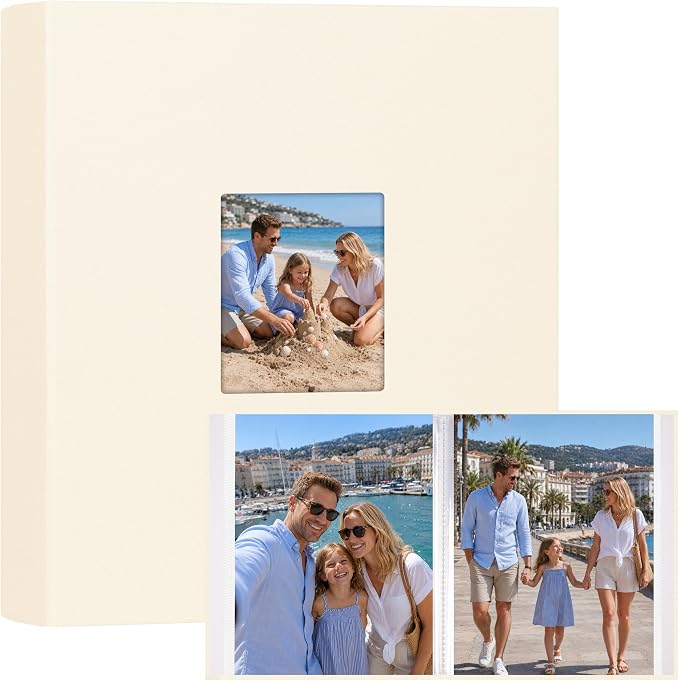 Aevdor 11x14 Photo Album and Art Portfolio, 64 Photos, Linen Cover, Beige | Front Display Window, Clear 11x14 Sleeves for Oversized Prints, Certificates, Artwork & Drawings by Aevdor