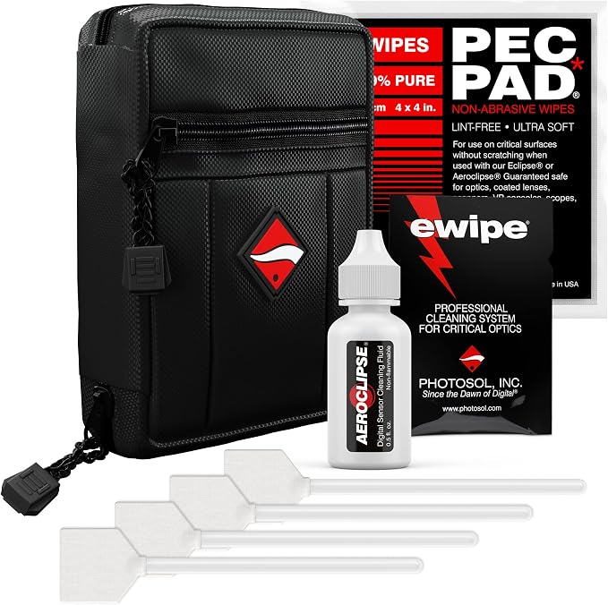 Photographic Solutions Digital Survival Kit - Type-3 (24mm) Sensor Swabs, PEC-PAD Photo Wipes, E-Wipe Packet, Aeroclipse Optic Cleaner Non-Flamable Solution - Camera Cleaning Kit with Travel Bag by PhotographicSolutions
