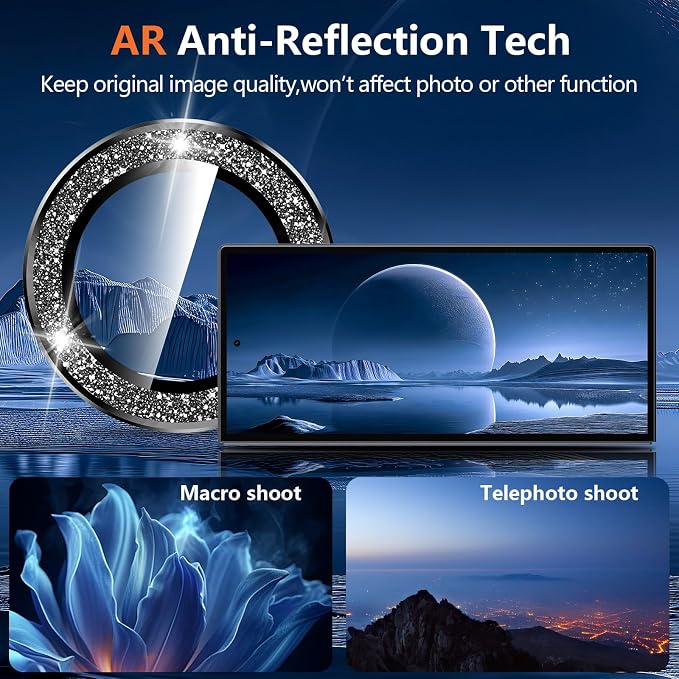 for Samsung Galaxy Z Fold 8 Ultra Camera Lens Protector, Individual Metal Ring Tempered Glass Lens Cover, [Strong Adsorption] Scratch Resistant Ultra-Thin HD Clear Lens Cover, 1 Set-Black Sparkly - Image 3