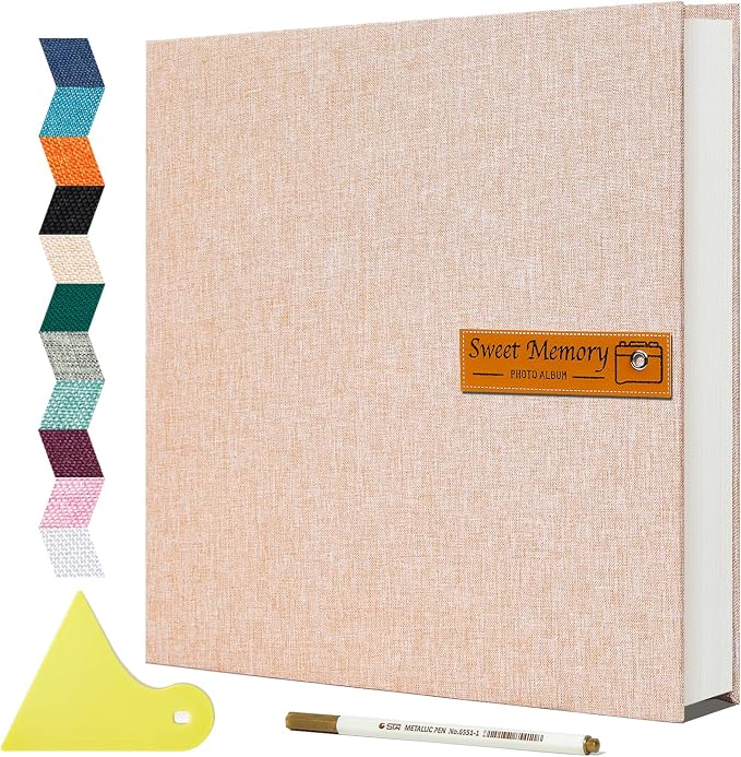 Spbapr Large Photo Album, DIY Scrapbook for 4x6, 5x7, 8x10 Pictures, 40 Pages, Khaki Color, with Metallic Pen and Scraping Plate by Spbapr