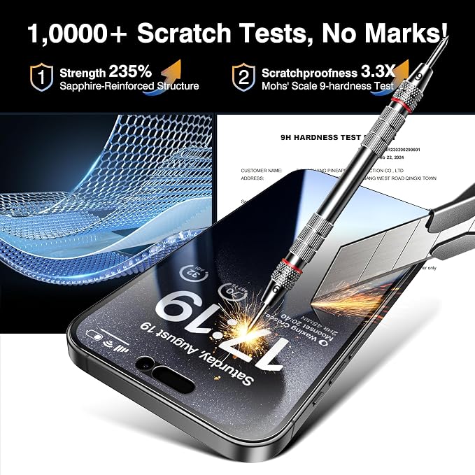 EZ-GLAZ-4+2 Pack for iPhone 15 Pro Max Privacy Screen Protector (6.7") | 2-Pack Lens Protectors, Alignment Kit, Easy Installation, 9H+ Tempered Glass, Scratch Resistant, 28° Privacy Protection - Image 5