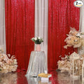 Poise3EHome Red Sequin Backdrop Curtain, 2 Panels 2Ft x 8Ft Glitter Photography Back Drop for Wedding Birthday Christmas Valentines Day Carnival Party Decorations by Poise3EHome