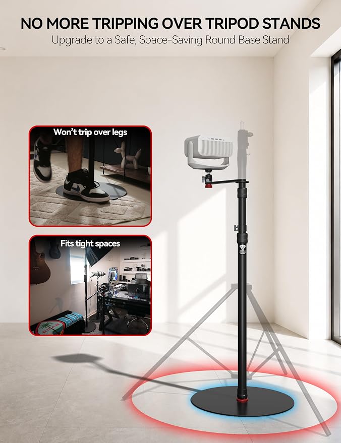 IFOOTAGE RB-A400-Pe Projector Stand with Round Base Monopod | 79" Heavy Duty Camera & Light Stand, 22lb Load Capacity, Space Saving Floor Stand with 1/4" & 3/8" Mount for Projector - Image 3