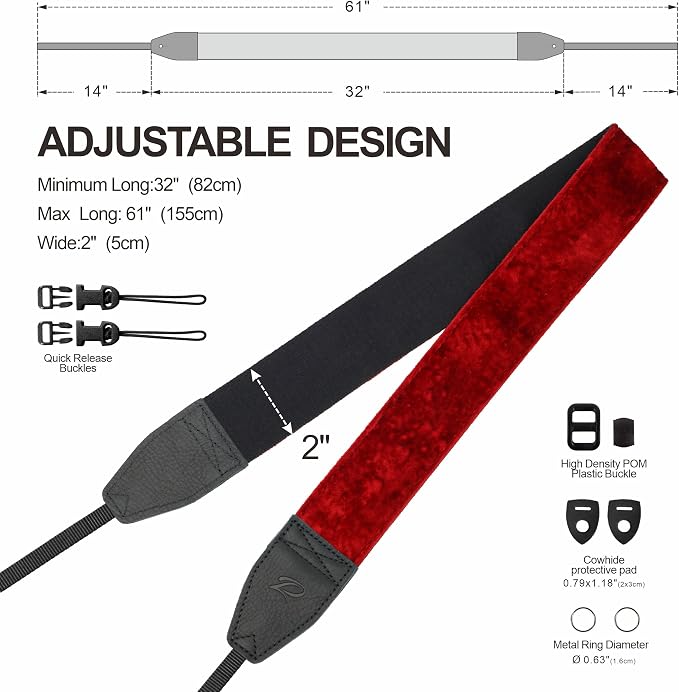Padwa Lifestyle Velvet Camera Strap - 2" Double Layer Full Grain Cowhide Leather Head Camera Straps for Photographers,Unique Soft Velvet Fabric with Quick Release fits all Cameras - Ruby Red - Image 6