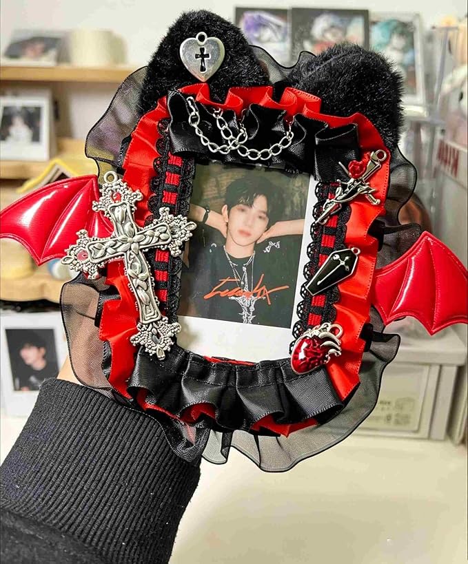 Cute Black photocard Holder, Kpop pc Photo Card Holder Keychain, Clear id Badge Cover Cute, ita Bag Accessories Decorations (Black) - Image 4
