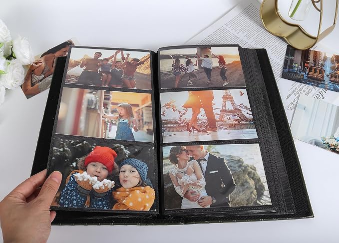 RECUTMS Photo Album 4x6 Pictures, 300 Pockets Large Capacity Picture Album | Acid-Free Black Pages, Leather Cover, Horizontal Pockets, Custom Photo Cover, Perfect for Wedding, Family&Trave - Image 2
