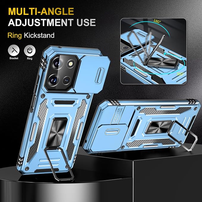 for Moto G 2025 Case with Screen Protector and with Camera Cover, 360°Military Grade Rotatable Kickstand (Heavy Duty) Shockproof Protective, Case for Moto G 2025 Light Blue - Image 7
