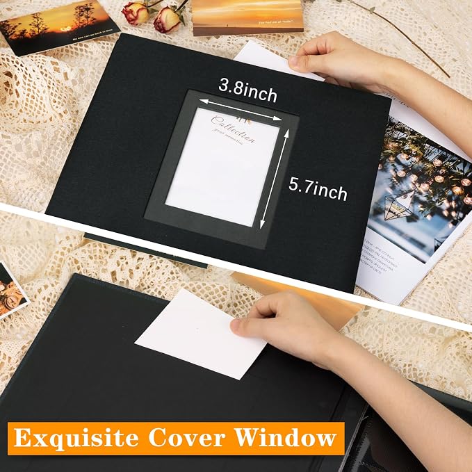 Photo Album 4x6 600 Photos Linen Large Capacity Fabric Cover Books Albums Wedding School Family Anniversary Baby Memory Engagement Travel Albums(Black, 600 Pockets) (Pack of 2) - Image 3