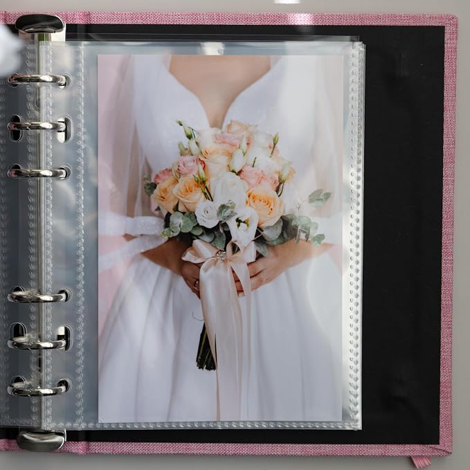 Photo Album For 2X6 Photo Booth Slip In Strips And 4X6 Pictures - 6 Ring Notebook Binder With 20 2 By 6 Sleeves - Fits 80 Photobooth Prints (ROSE PINK - LINEN HARDCOVER, 4X6) - Image 3