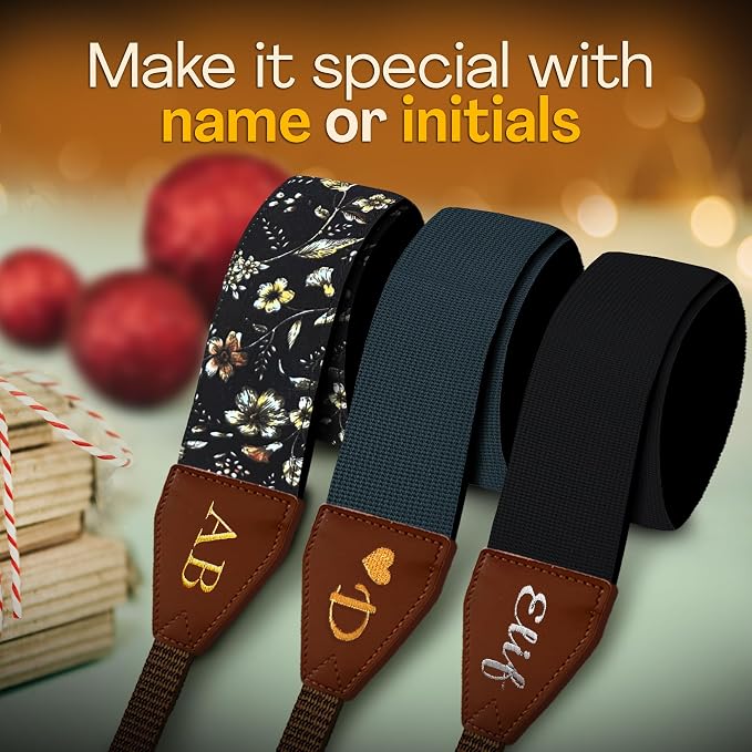 Art Tribute Camera Strap Personalized With Name - Shoulder, Crossbody & Neck Camera Strap for Photographers, Fits All Cameras, Canon Nikon Sony Fujifilm, Padded Strap W/Quick Release & Leather Ends - Image 2
