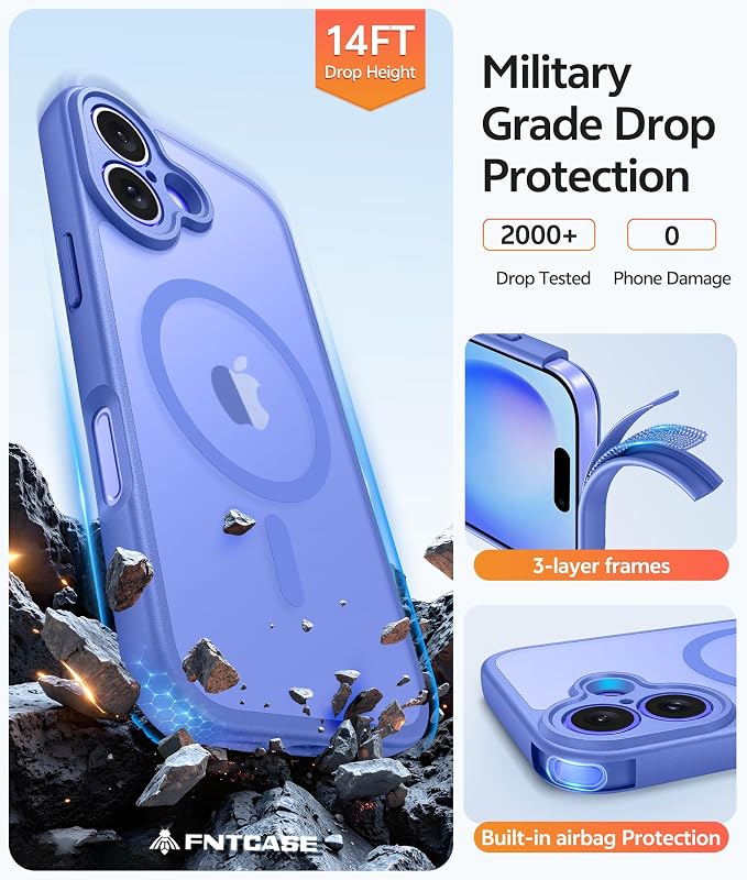 FNTCASE for iPhone 16 Plus Case, Fit for Magsafe, Screen Protector | Full Camera Protection, Translucent Matte, 14FT Military Grade Drop Proof, Shockproof Protective Phone Cover,Ultramarine - Image 5