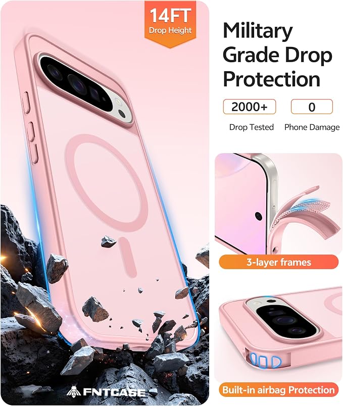 FNTCASE for Google Pixel 10 Pro XL / 9 Pro XL Case, Compatible with Magsafe | Screen Protector, Translucent Matte, 14FT Military Grade Drop Protection, Shockproof Protective Phone Cover, Light Pink - Image 5