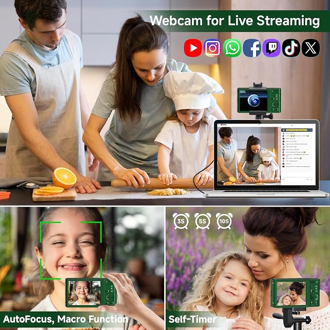 Digital Camera, FHD 4K Autofocus Compact Digital Cameras for Teens, Green Point and Shoot Camera for Kids with 16X Zoom, 64GB SD Card, 2026 Upgraded Small Digital Camera for Boys Girls Teens Kids Gift - Image 5
