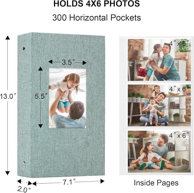 Vienrose 4x6 Photo Album,300 Pockets,Linen Cover with Window,Green | Linen Hardcover, Slip In Photo Book, Family Memory Album, Travel Keepsake - Image 6