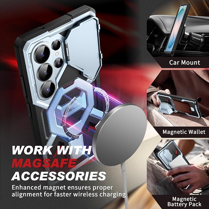 TONGATE Magnetic Stand for Samsung Galaxy S26 Ultra Case, Compatible with Magsafe, [Camera Cover & 2 Front Frames][Military Drop Protection]S26 Ultra Case Built-in Screen Protector & Belt Clip,SkyBlue - Image 3