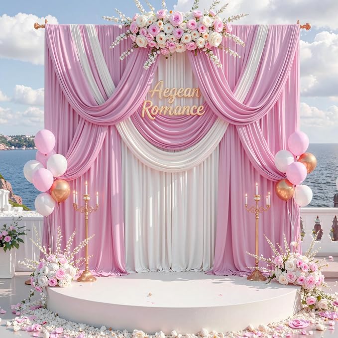 40 ft x 10 ft Wrinkle Free Baby Pink Backdrop Curtain for Parties, 8 Panels 5ftx10ft Polyester Photo Backdrop Drapes for Baby Shower Birthday Party Photography Wedding Backdrop Stand - Image 9