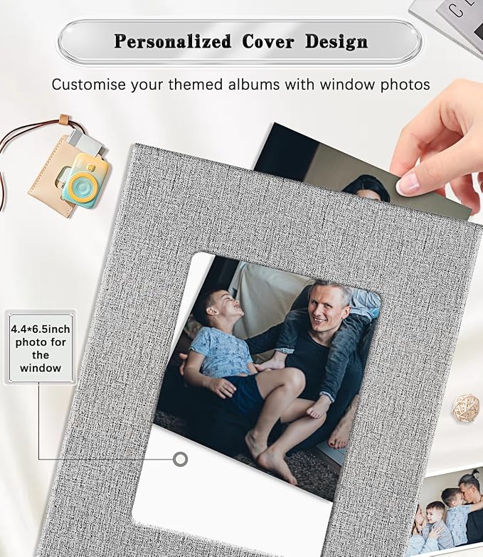 Ejblfe Photo Album 4x6,Linen Cover Slide-in Photo Album Book Can Holds 300 4x6 Photos with 50 Black Sheets for Family,Wedding,Baby and Holiday Pictures (Gray) - Image 2