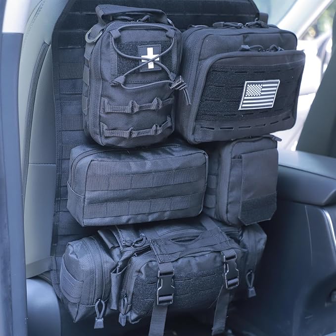 Universal Tactical Car Seat Back Organizer Bag Tactical Molle Vehicle Organizers Panel Vehicle Protector Organizers with 5 Detachable Pouches for Car Truck Ford Jeep (Upgraded C model Black) - Image 7