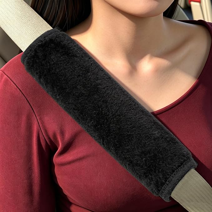 Soft Fuzzy Plush Seat Belt Covers - 2 Pack, Seat Belt Pads to Neck & Shoulder Comfort from Rubbing & Irritation, Universal Fit for Car, Truck, SUV, Airplane, Backpack Straps by JAVMOO