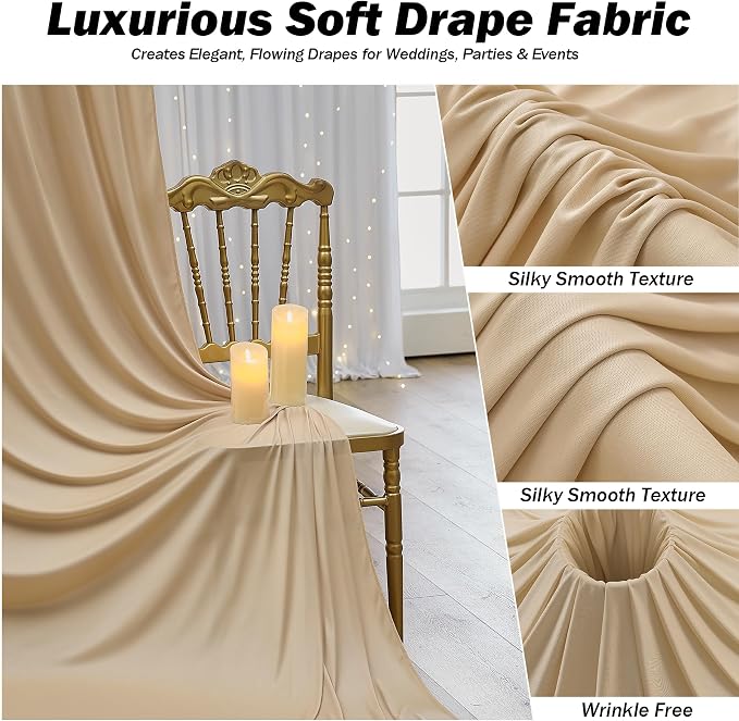 10x12 ft Champagne Backdrop Curtains for Weddings, Birthdays and Photos | 2 Panels 5x12 ft, Wrinkle-Free Polyester Drapes, Washable, Ironable, 4 in Rod Pocket for Baby Showers Photography Background - Image 3