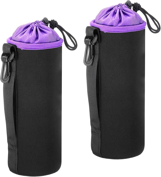 PATIKIL Camera Lens Bag, 2 Pcs 3.7" ID x 9.8" H Cylindrical Drawstring Lens Pouch with Thick Protective Neoprene, Lens Case for DSLR Camera Lens, Water Coffee Cups Black, Purple by PATIKIL