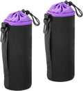 PATIKIL Camera Lens Bag, 2 Pcs 3.7" ID x 9.8" H Cylindrical Drawstring Lens Pouch with Thick Protective Neoprene, Lens Case for DSLR Camera Lens, Water Coffee Cups Black, Purple by PATIKIL