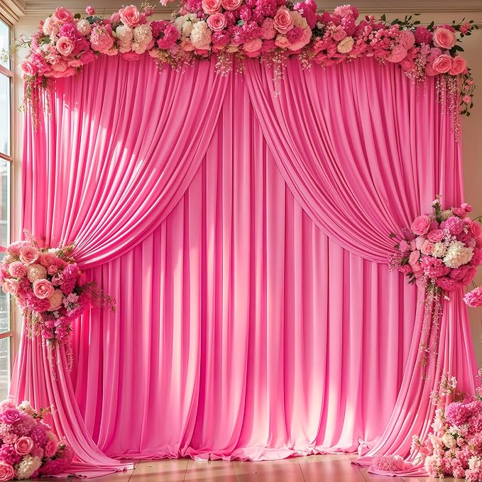 Hot Pink Backdrop Curtain 4 Panels-Wrinkle-Free Polyester Photography Drapes for Wedding Party Photo Background Decorations- 16 X10FT (Hot Pink) - Image 6