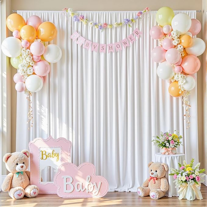 40ftx10ft Wrinkle Free White Backdrop Curtains for Party Background, 8 Panels 5x10ft Silky Polyester Photo Backdrop Drapes Back Drop Cloth for Wedding Birthday Photography Bridal Baby Shower Decor - Image 4