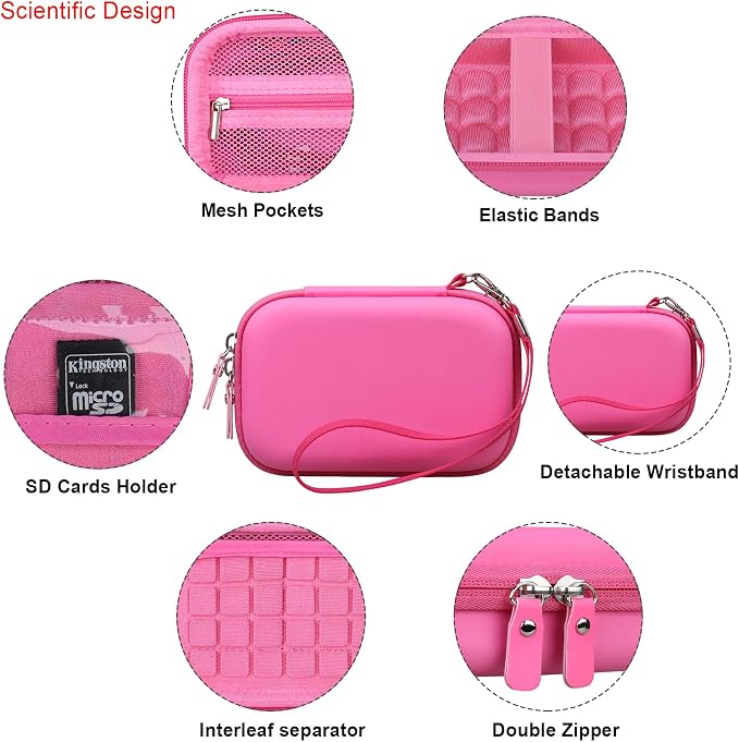 Elonbo Camera Carrying Case for KODAK Step Instant Smartphone Photo Printer | KODAK Step Portable Mini Color Wireless Mobile Printer Hard Travel Bag, Instant Color Picture Printer Storage Holder, Pink+ - Image 4
