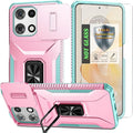 for Moto G 5G 2025 Case,with Sliding Camera Lens Cover,HD Screen Protector,360° Rotating Ring Kickstand,AYMECL Military-Grade Shockproof Protective Cover for Motorola Moto G 5G 2025,Pink+Turquoise by AYMECL
