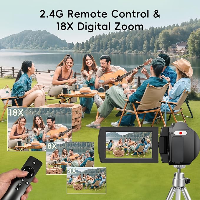 4K Ultra HD Camcorder, Video Camera with Auto/Manual/Fixed Focus, Wireless Lavalier Microphone, Tripod & Remote Control, 3 Inch Touchscreen Vlog Camera for YouTube, Travel & Family Recording - Image 6