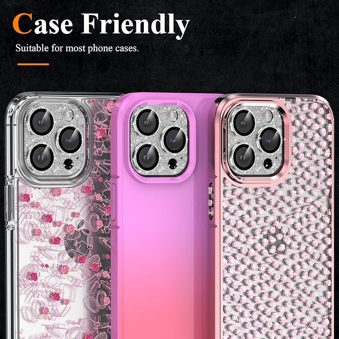 YWXTW for iPhone 13 Pro/iPhone 13 Pro Max Camera Lens Protector, [4TH Gen New Bling Design] Glitter Shiny Diamond Metal Ring Tempered Glass Back Camera Screen Protector Lens Cover - Image 5