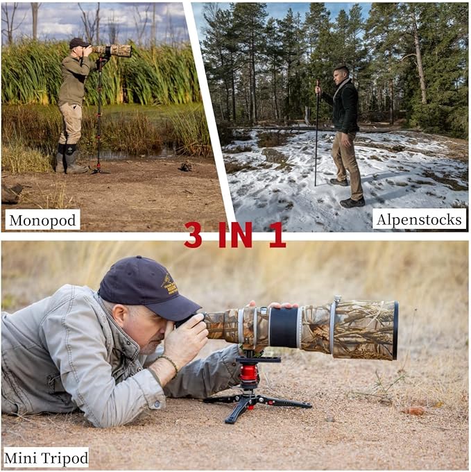 IFOOTAGE Cobra 3 Monopod with Fluid Head,Professional Portable Travel Monopod Set,71" Carbon Fiber Monopod for Cameras with Video Head, Compatible with Sony Canon Nikon Camera,C180F-P&Komodo K5S - Image 3