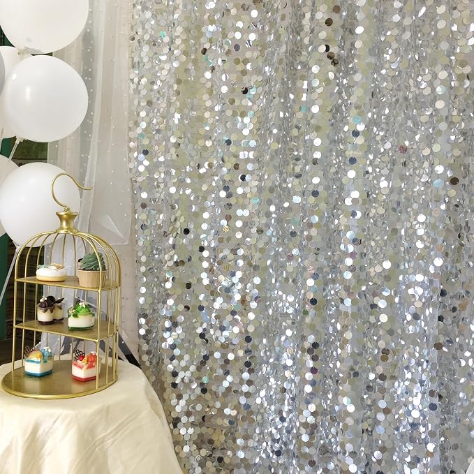 9FTx10FT Silver Sequin Backdrop 1 Panel,18MM Large Payette Sequins Backdrop, Glitter Photobooth Props for Christmas Party Wedding Birthday - Image 8